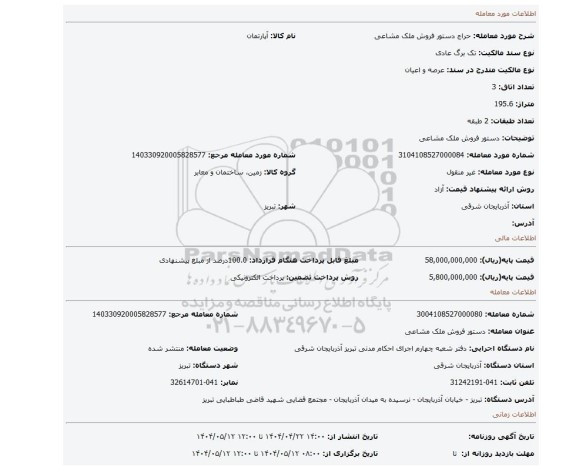 مزایده، دستور فروش ملک مشاعی