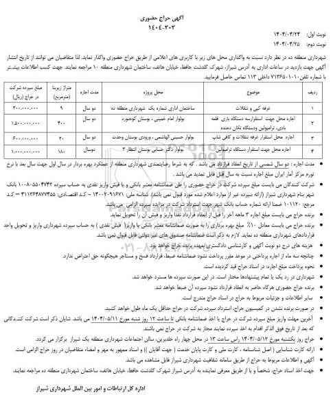 آگهی حراج حضوری غرفه کپی و تنقلات....