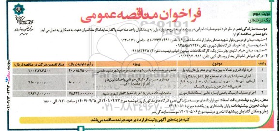 مناقصه خرید لوله فلزی و اتصالات بین لوله ای در هندریلهای پایه پل .... - نوبت دوم