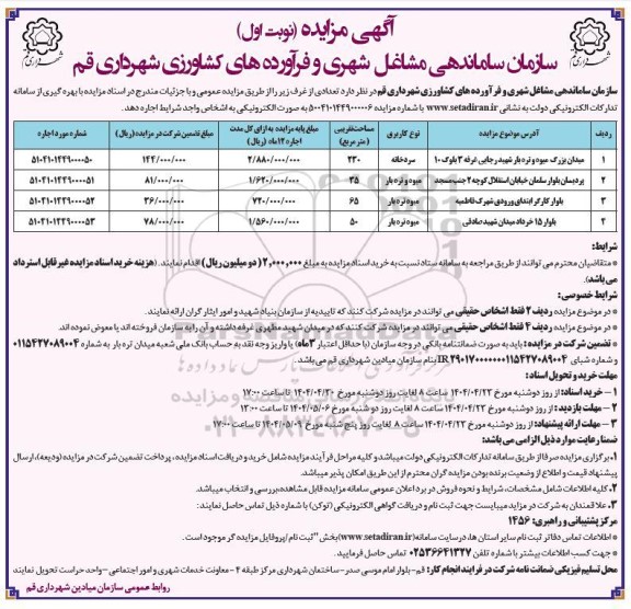 مزایده تعدادی از غرف