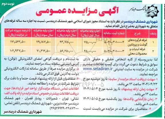 مزایده اجاره سه ساله غرفه های متعلق به شهرداری - نوبت دوم