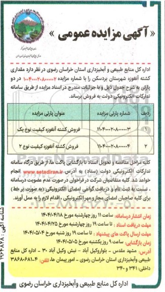 مزایده فروش کشته آنغوزه