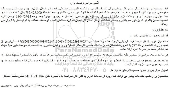 مزایده  82 ردیف شامل برد، تگ مخروطی، دوربین 