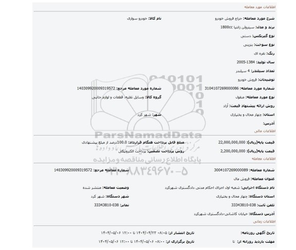 مزایده، فروش خودرو