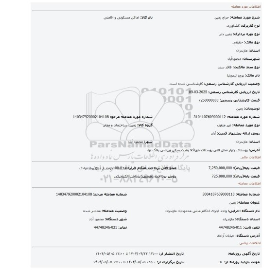 مزایده، زمین