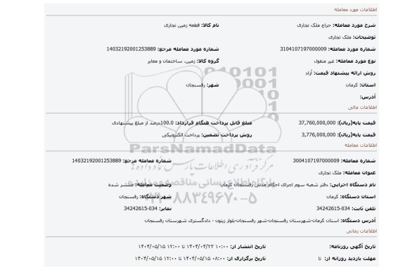 مزایده، ملک تجاری
