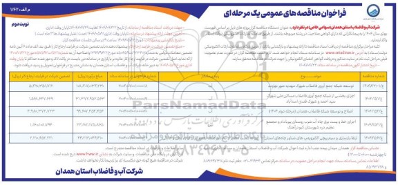 مناقصه توسعه شبکه جمع آوری فاضلاب شهرک ... ​​​​​​​نوبت دوم 