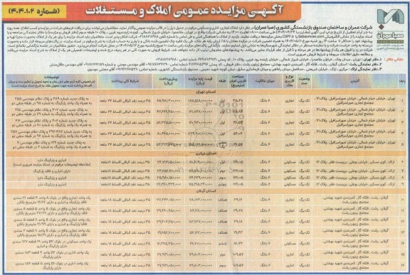 مزایده املاک تجاری، اداری و مسکونی 
