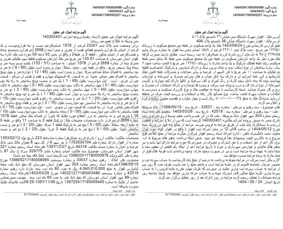 مزایده آپارتمان به مساحت 133.51 مترمربع
