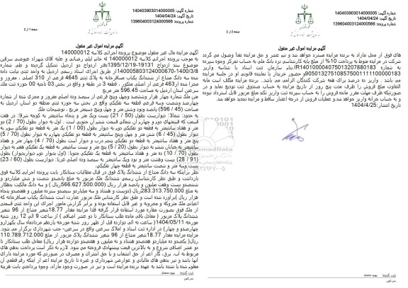 مزایده ششدانگ یکباب مسافرخانه پلاک ثبتی 4645 فرعی 