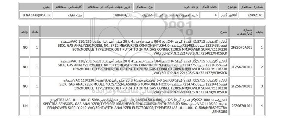 استعلام آنالایزر گاز-ز