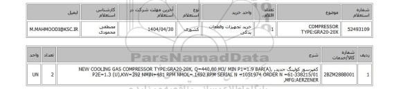 استعلام COMPRESSOR TYPE:GRA20-20X