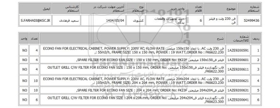 استعلام فن 230 ولت و فیلتر فن