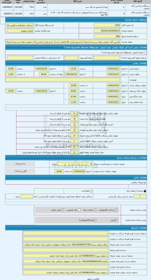 مزایده ، ماشین آلات صنعتی جعبه سر بسته و وزنه آسانسور (بازدید کالا الزامی است)