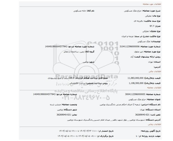 مزایده، ملک مسکونی