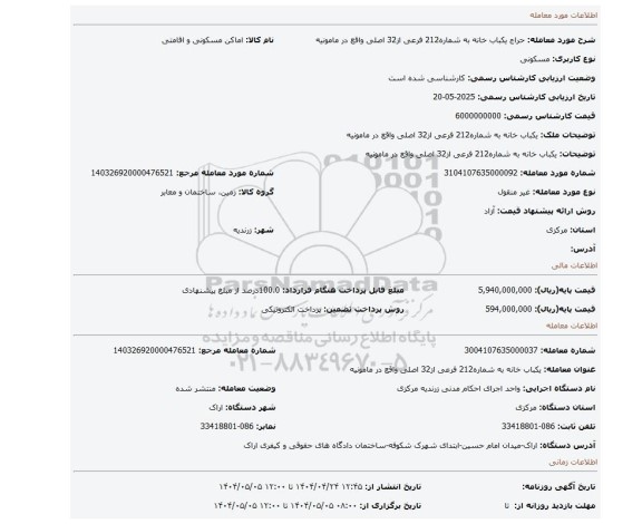 مزایده، یکباب خانه به شماره212 فرعی از32 اصلی واقع در مامونیه