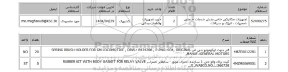 استعلام تجهیزات مکانیکی خاص بخش خدمات صنعتی ،تعمیرات ، انرژی و سیالات