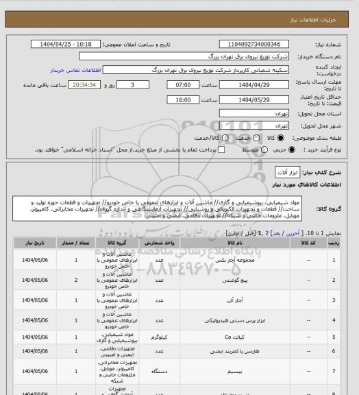 استعلام ابزار آلات