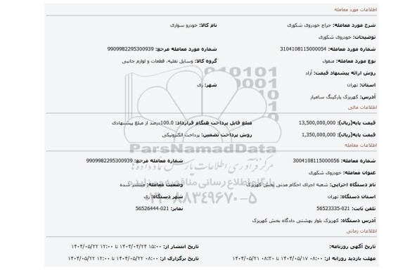 مزایده، خودروی شکوری