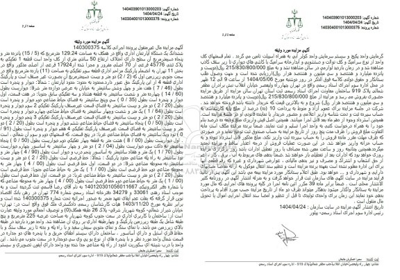 مزایده فروش یک دستگاه آپارتمان اداری به مساحت 129.24