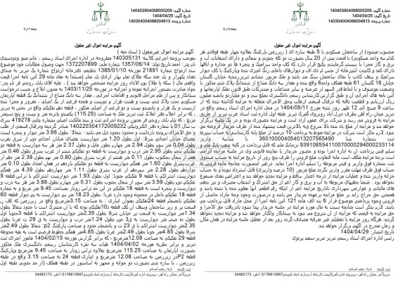 مزایده مقدار سه دانگ مشاع از ششدانگ یک قطعه آپارتمان 