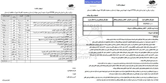 استعلام  اجرای طرح های FTTH شهرک شهید کریمی...