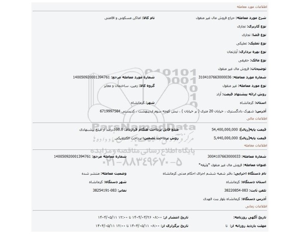 مزایده، فروش مال غیر منقول