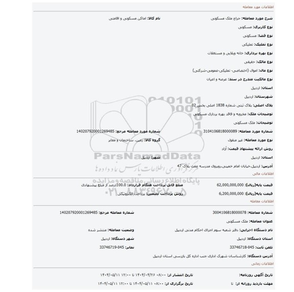 مزایده، ملک مسکونی