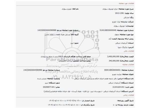 مزایده، خودروی سواری