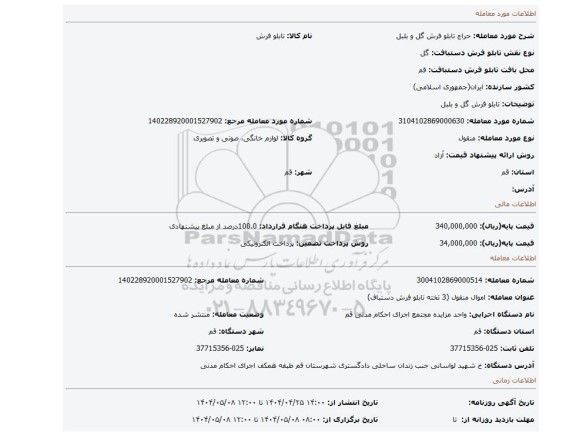 مزایده، تابلو فرش گل و بلبل