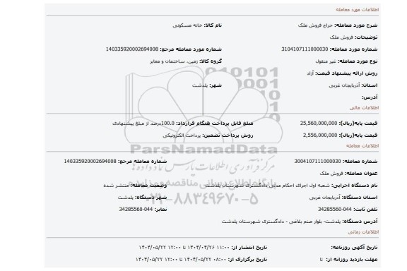 مزایده، فروش ملک