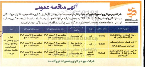 مناقصه عمومی پروژه فیبرگذاری و راه اندازی شبکه نیروگاه سیکل...
