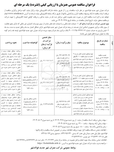 فراخوان مناقصه تهیه مصالح و اجرای کامل مدرسه 9 کلاسه ... 