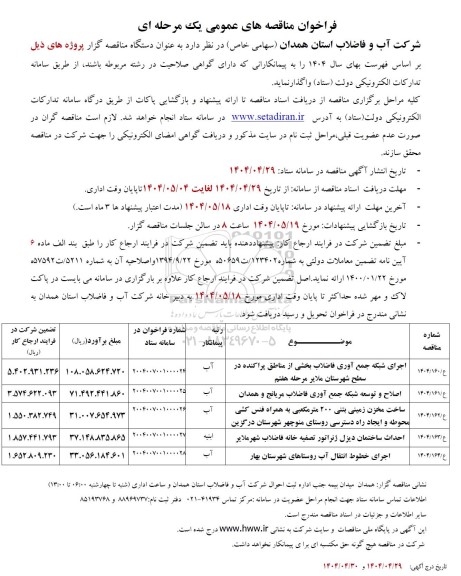 مناقصه اجرای شبکه جمع آوری فاضلاب ...