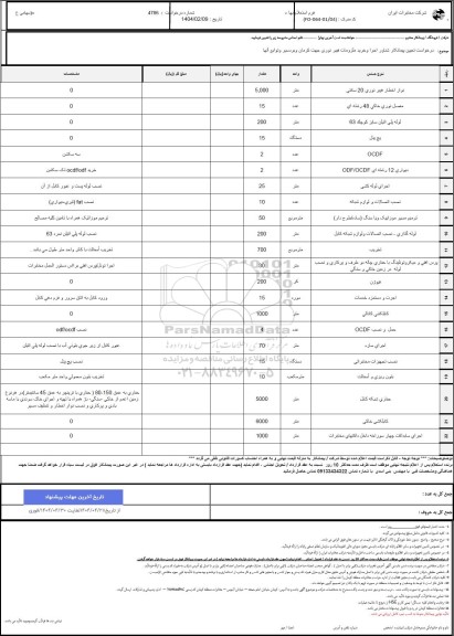 استعلام درخواست تعیین پیمانکار شناور اجرا و خرید ملزومات فیبر نوری 