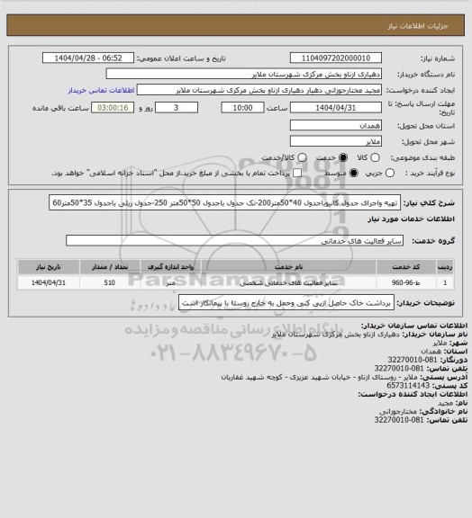 استعلام تهیه واجرای جدول کانیوباجدول 40*50متر200-تک جدول، سامانه تدارکات الکترونیکی دولت