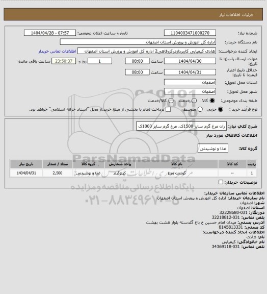 استعلام ران مرغ گرم سایز 1500ک. مرغ گرم سایز 1000ک