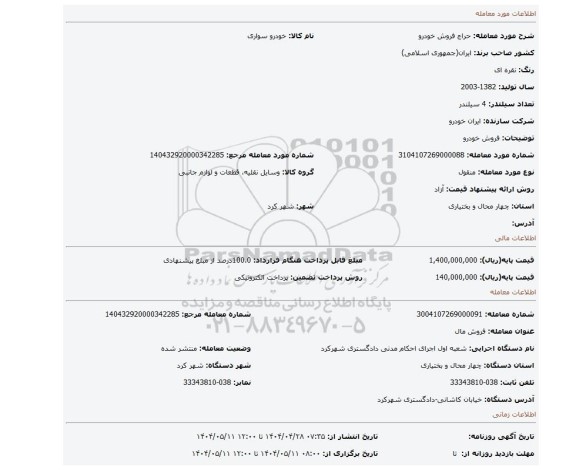 مزایده، فروش خودرو