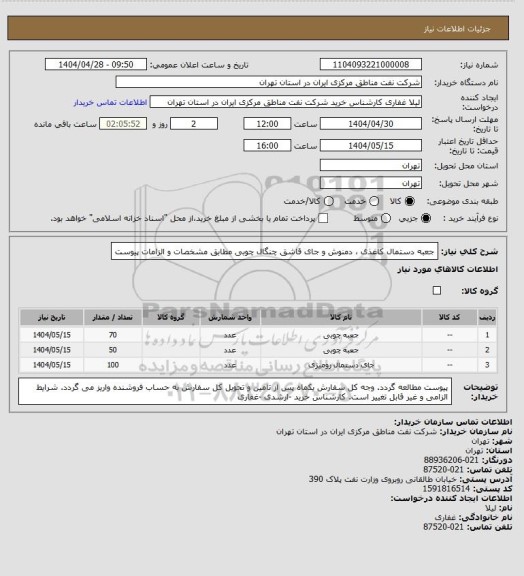 استعلام جعبه دستمال کاغذی ، دمنوش و جای قاشق چنگال چوبی مطابق مشخصات و الزامات پیوست