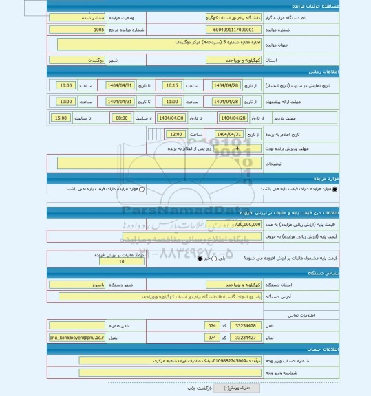 مزایده ، اجاره مغازه شماره 5 (سردخانه) مرکز دوگنبدان