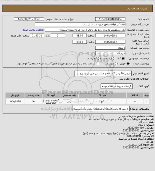 استعلام فروش 26 راس گوساله نر هلشتاین طبق برآورد پیوست
