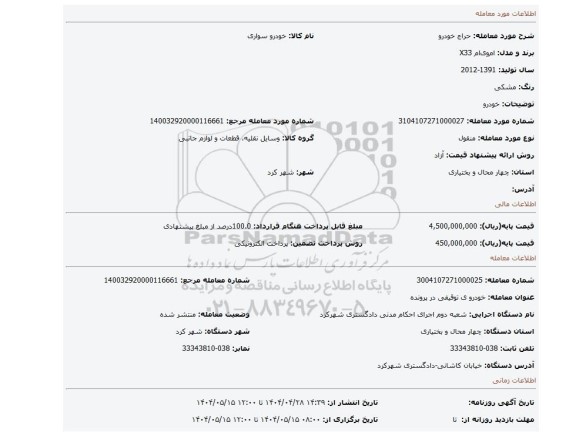 مزایده، خودرو