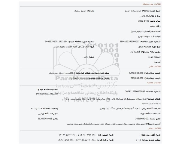 مزایده، سواری خودرو