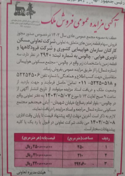 مزایده فروش سه قطعه زمین 