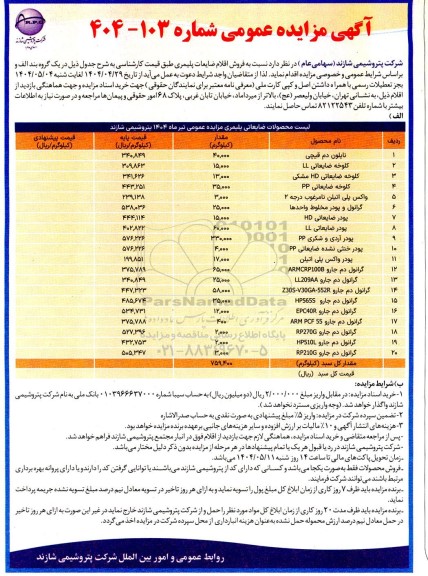 مزایده فروش اقلام ضایعات پلیمری 
