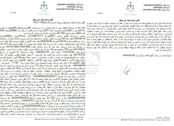 مزایده فروش یک قطعه زمین به مساحت 66 مترمربع