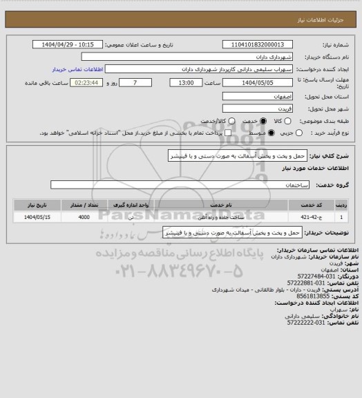 استعلام حمل و پخت و پخش آسفالت به صورت دستی و با فینیشر