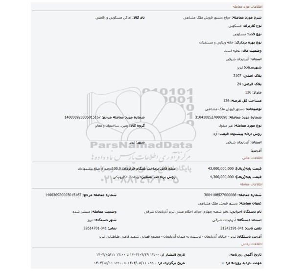 مزایده، دستور فروش ملک مشاعی