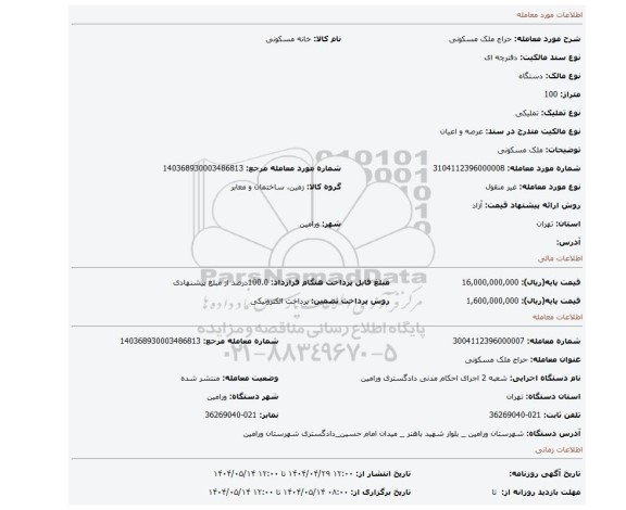 مزایده، ملک مسکونی