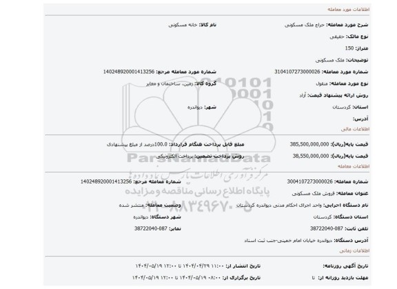 مزایده، ملک مسکونی